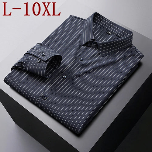 Obsidian Phoenix Luxury Striped Oversized Business Shirt - High-End Loose-Fit Long Sleeve Men’s Dress Shirt in Sizes Up to 10XL