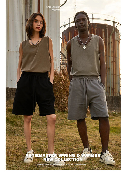 Obsidian Phoenix Unisex Luxury Cotton Shorts - 380gsm Oversized Solid High Street Short Pants