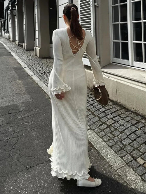 Celestial Comfort Elegant White Knit Long Dress - Celestial Comfort Clothing
