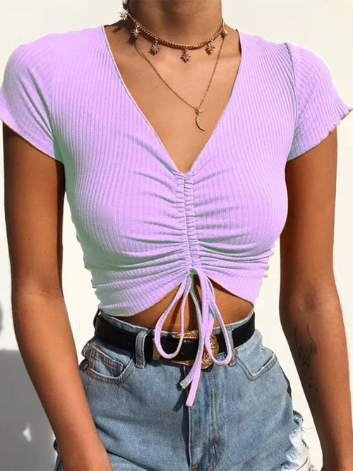 Celestial Comfort V-Neck Ribbed Crop Top - Celestial Comfort Clothing