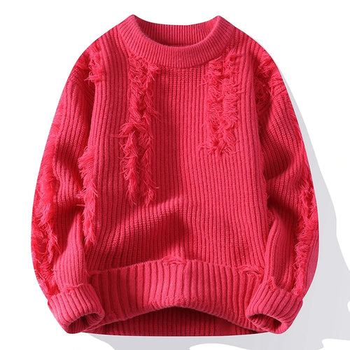 Obsidian Phoenix Luxury Ripped Knit Sweater - High-End Thick Warm Men’s Loose Pullover Jumper