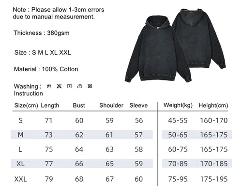 Obsidian Phoenix Unisex Luxury Retro Washed Hoodie - 380gsm Cotton Loose-Fit High Street Solid Pullover