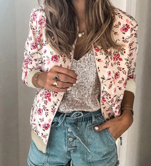 Obsidian Phoenix Women's Luxury Floral Bomber Jacket - Elegant Slim