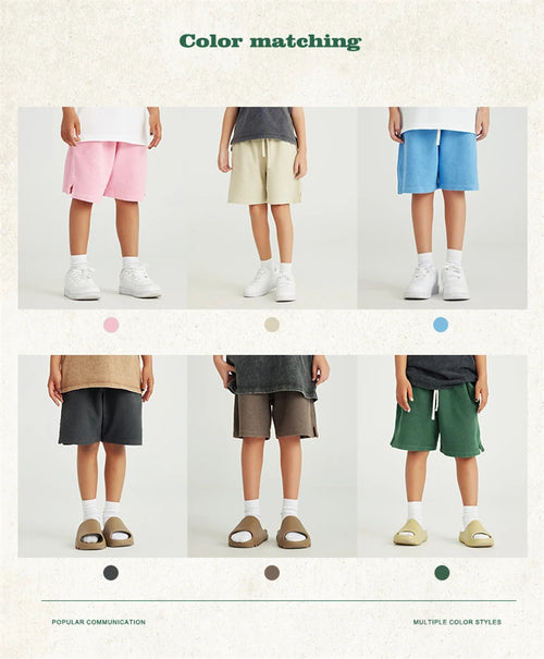 Obsidian Phoenix Kids' Luxury 100% Cotton Shorts - 340gsm Washed Side-Slit Retro