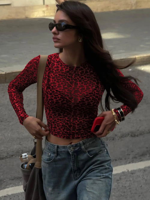 Celestial Comfort Leopard Mesh Long Sleeve Top - Celestial Comfort Clothing