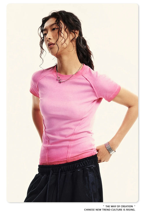 Obsidian Phoenix Luxury Gradient Washed T-Shirt - Women's Raglan Sleeve Comfortable Short-Sleeve Tee