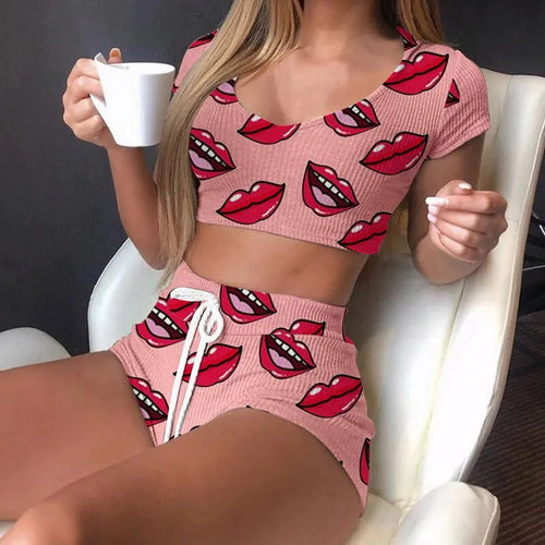 Celestial Comfort Women’s Lips Print Pajama Set - Celestial Comfort Clothing