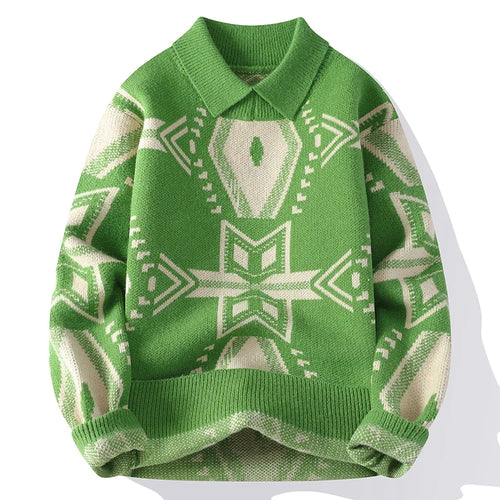 Obsidian Phoenix Luxury Cashmere Argyle Plaid Sweater - High-End Thick Warm Men’s Lapel Christmas Jumper