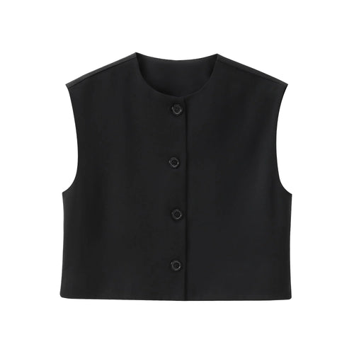 Celestial Comfort Sleeveless Vest-Style Shirt - Round Neck, Single-Breasted, Chic Summer Office Top for Women - Celestial Comfort Clothing