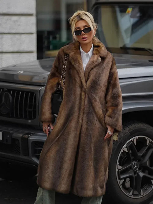 Obsidian Phoenix Women's Luxury Dark Brown Faux Fur Overcoat