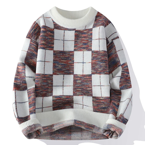 Obsidian Phoenix Luxury Plaid Sweater - High-End Thick Warm Korean Harajuku Men’s Pullover Jumper