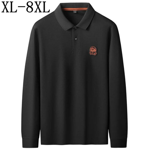 Obsidian Phoenix Luxury Embroidered Polo Shirt - High-End Long Sleeve Men’s Fashion Shirt in Sizes Up to 8XL