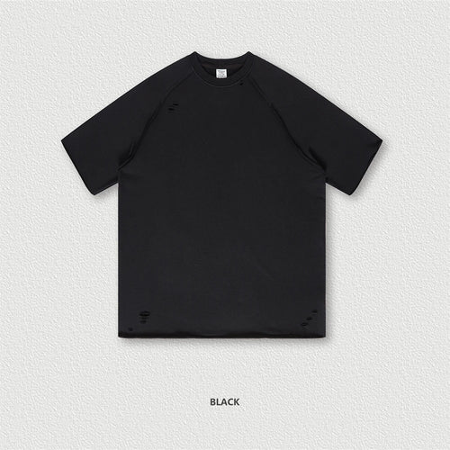 Obsidian Phoenix Luxury 320gsm Washed Terry T-Shirt - Unisex High-Street Raglan Sleeve Distressed Tee