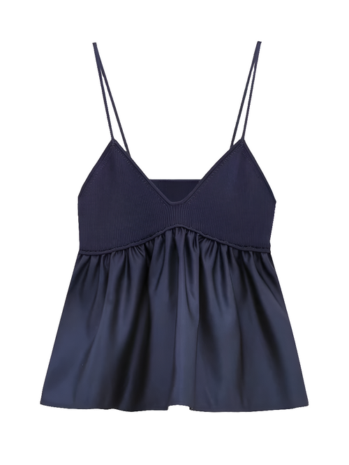Obsidian Phoenix V-Neck Knit Patchwork Blouse - Pleated Hem, Sling Smock Design, Chic Women's Top