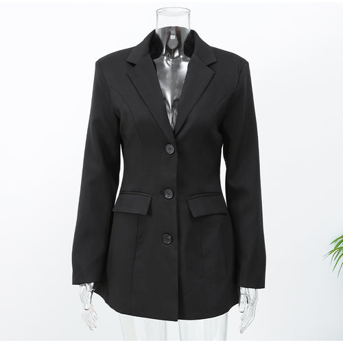 Obsidian Phoenix Black Blazer Mini Dress - Elegant V-Neck, Single-Breasted High-Waist Design, Perfect for Ladies' Commute Wear