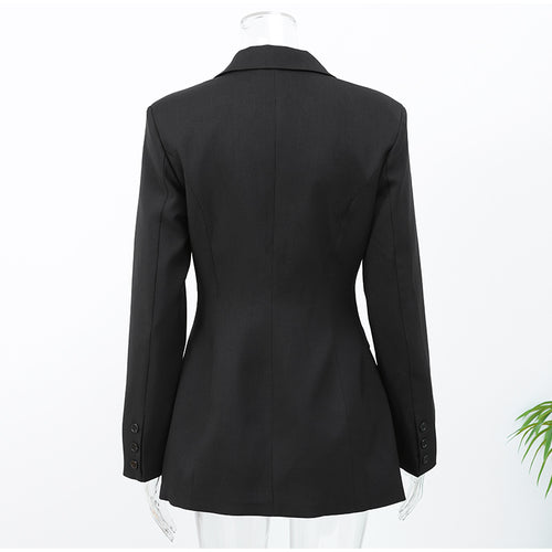 Obsidian Phoenix Black Blazer Mini Dress - Elegant V-Neck, Single-Breasted High-Waist Design, Perfect for Ladies' Commute Wear