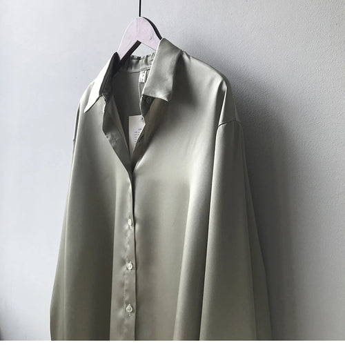 Celestial Comfort Vintage Silk Shirt - Button-Up Satin Blouse, Elegant Long Sleeve Office Top for Women - Celestial Comfort Clothing