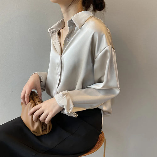 Celestial Comfort Vintage Silk Shirt - Button-Up Satin Blouse, Elegant Long Sleeve Office Top for Women - Celestial Comfort Clothing