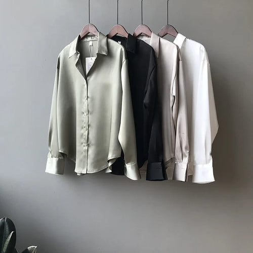 Celestial Comfort Vintage Silk Shirt - Button-Up Satin Blouse, Elegant Long Sleeve Office Top for Women - Celestial Comfort Clothing