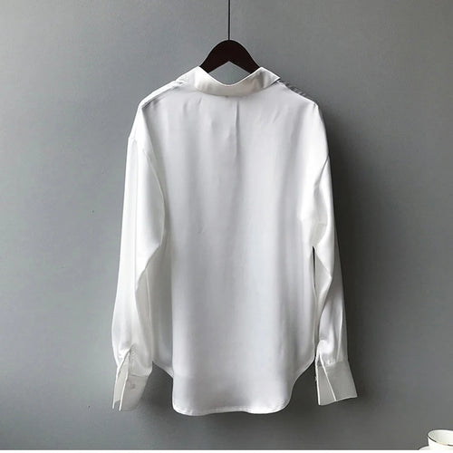Celestial Comfort Vintage Silk Shirt - Button-Up Satin Blouse, Elegant Long Sleeve Office Top for Women - Celestial Comfort Clothing