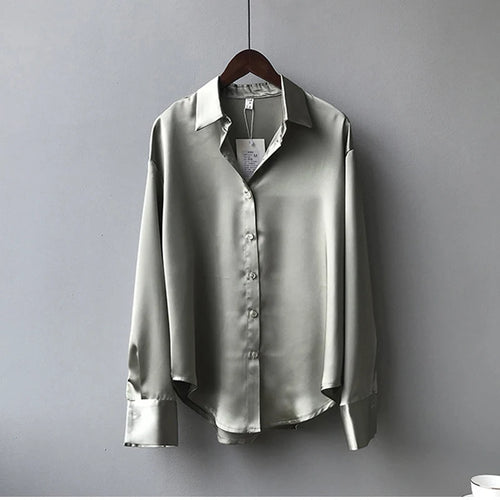 Celestial Comfort Vintage Silk Shirt - Button-Up Satin Blouse, Elegant Long Sleeve Office Top for Women - Celestial Comfort Clothing