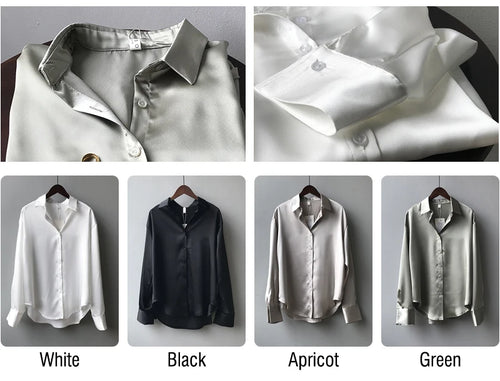 Celestial Comfort Vintage Silk Shirt - Button-Up Satin Blouse, Elegant Long Sleeve Office Top for Women - Celestial Comfort Clothing