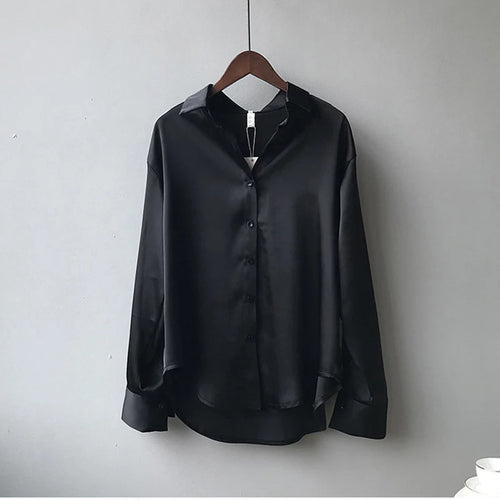 Celestial Comfort Vintage Silk Shirt - Button-Up Satin Blouse, Elegant Long Sleeve Office Top for Women - Celestial Comfort Clothing