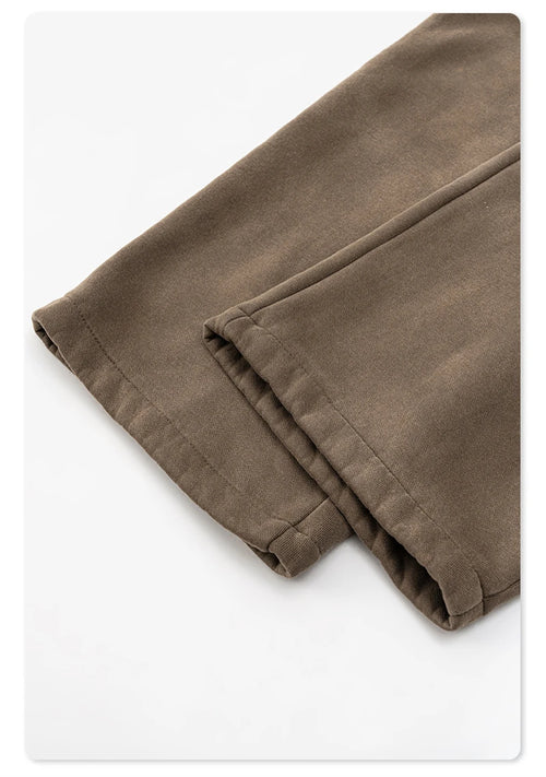 Obsidian Phoenix Unisex Luxury Washed Fleece Pants - 332gsm Retro High Street Warm Oversized Straight-Leg Trousers