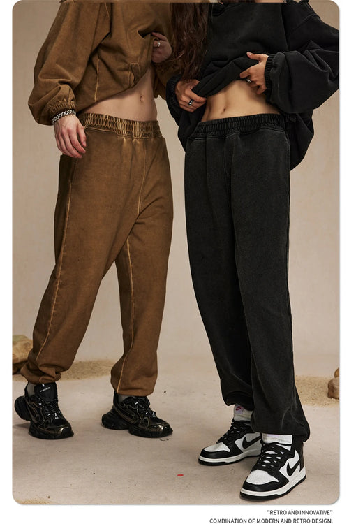 Obsidian Phoenix Unisex Luxury Washed Sweatpants - 450gsm Vintage Heavyweight Distressed Joggers