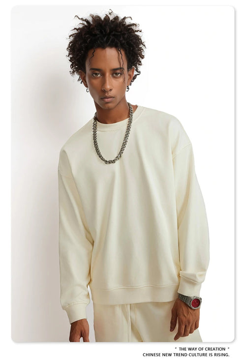Obsidian Phoenix Unisex Luxury Solid Sweatshirt - 360gsm Loose-Fit O-Neck Pullover