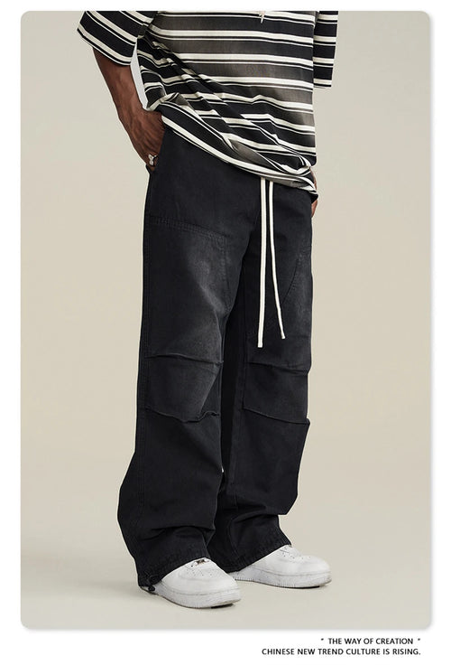 Obsidian Phoenix Unisex Luxury Monkey Washed Cotton Jogger Pants - 270gsm Loose-Fit High Street Cargo Trousers