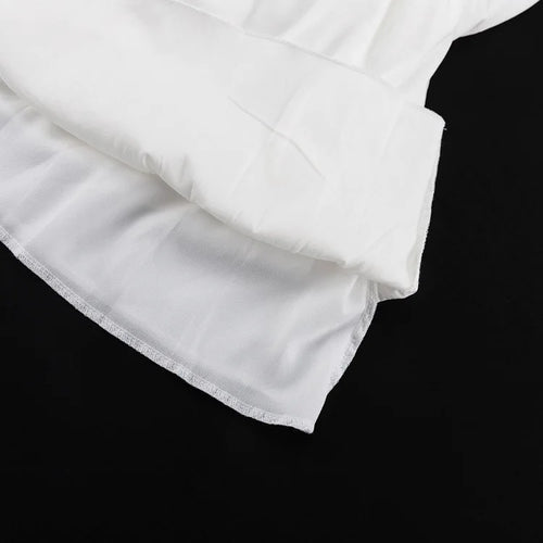 Obsidian Phoenix Luxury Ruffled V-Neck White Mini Dress - Elegant Long Sleeve High-Waist Lace-Up Bandage Dress for Women
