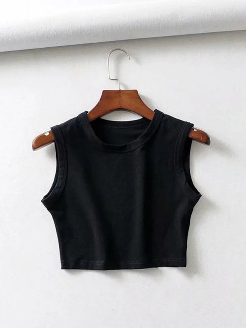 Celestial Comfort Vintage White Crop Top - Sleeveless Punk-Inspired Streetwear, Summer Korean Style - Celestial Comfort Clothing