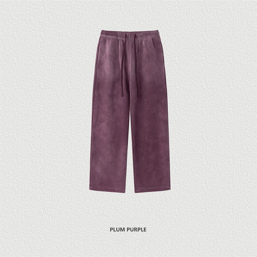 Obsidian Phoenix Unisex Luxury Washed Fleece Pants - 332gsm Retro High Street Warm Oversized Straight-Leg Trousers
