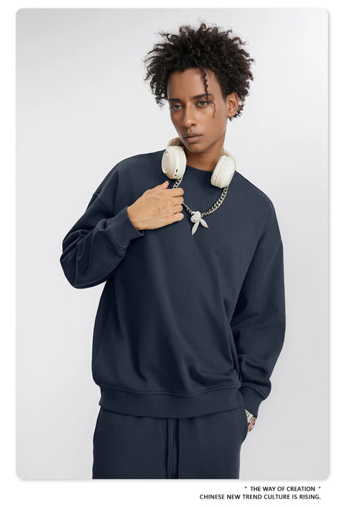 Obsidian Phoenix Unisex Luxury Solid Sweatshirt - 360gsm Loose-Fit O-Neck Pullover