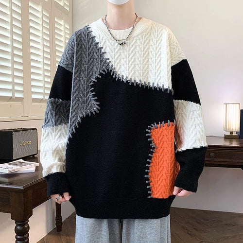 Obsidian Phoenix Luxury Cashmere Patchwork Sweater - High-End Thick Warm Men’s Christmas Pullover Jumper
