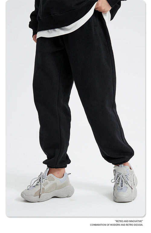 Obsidian Phoenix Unisex Luxury Fleece Sweatpants - 360gsm Loose-Fit Knitted Solid Tracksuit Pants