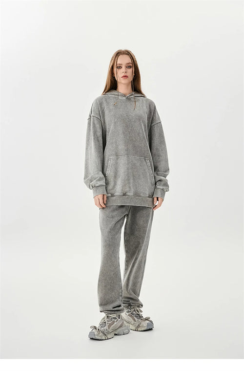Obsidian Phoenix Unisex Luxury Batik Washed Sweatpants - 420gsm High Street Loose-Fit Distressed Cotton Joggers