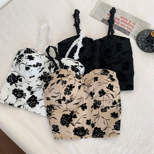 Obsidian Phoenix Women's Luxury Sweet Elastic Camisole - Padded Bra Spaghetti Strap Crop Top with Cute Print for Summer