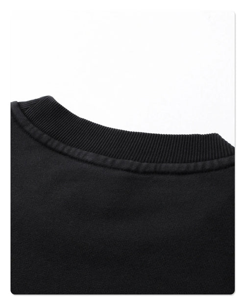 Obsidian Phoenix Unisex Luxury Distressed Cotton Sweatshirt - 430gsm High Street Loose-Fit O-Neck Pullover with Ripped Holes
