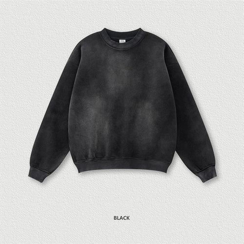 Obsidian Phoenix Unisex Luxury Monkey Washed Fleece Sweatshirt - 332gsm Vintage Loose-Fit Knitted O-Neck Pullover
