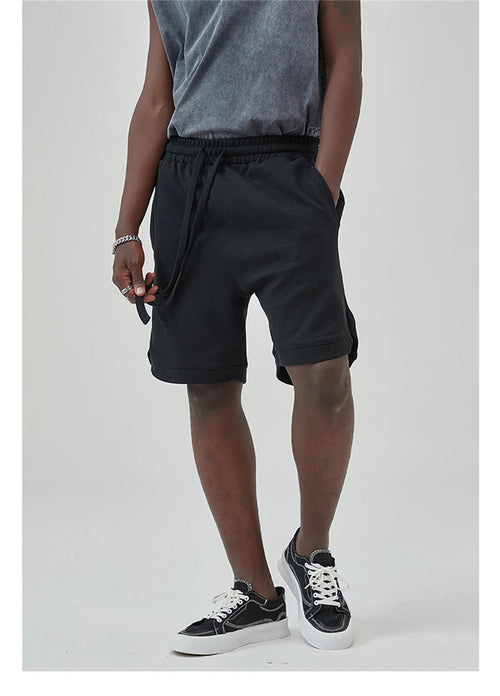 Obsidian Phoenix Unisex Luxury Solid Cotton Shorts - High Street Side-Slit Knee-Length Shorts
