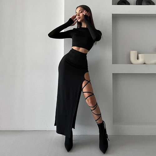Obsidian Phoenix Women's Luxury Pullover Crop Top and High-Split Skirt Set