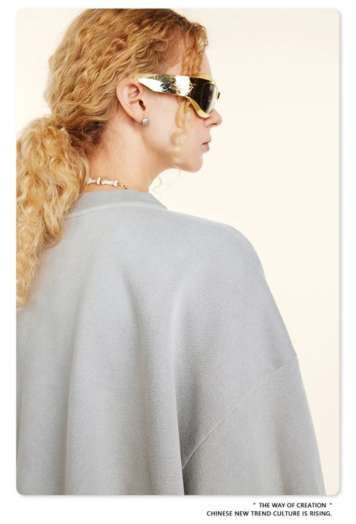 Obsidian Phoenix Unisex Luxury Monkey Washed Fleece Sweatshirt - 332gsm Vintage Loose-Fit Knitted O-Neck Pullover