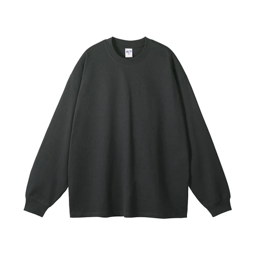 Obsidian Phoenix Unisex Luxury Heavyweight Cotton T-Shirt - 305gsm Loose-Fit Long Sleeve Solid Tee