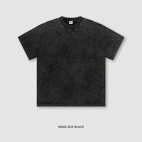 Obsidian Phoenix Unisex Luxury Vintage Washed Cotton T-Shirt - 260gsm Distressed Ripped Solid Tee