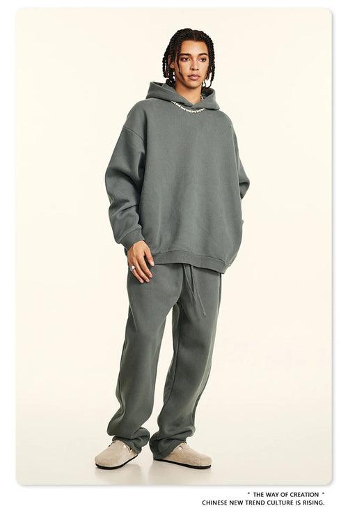 Obsidian Phoenix Unisex Luxury Solid Fleece Hoodie - 345gsm Loose-Fit Warm Hooded Pullover with Side Zipper Pockets