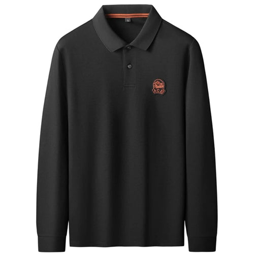 Obsidian Phoenix Luxury Embroidered Polo Shirt - High-End Long Sleeve Men’s Fashion Shirt in Sizes Up to 8XL