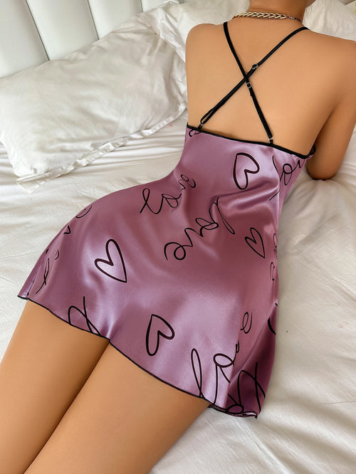 Obsidian Phoenix Women's Luxury Heart Letter Print Nightdress