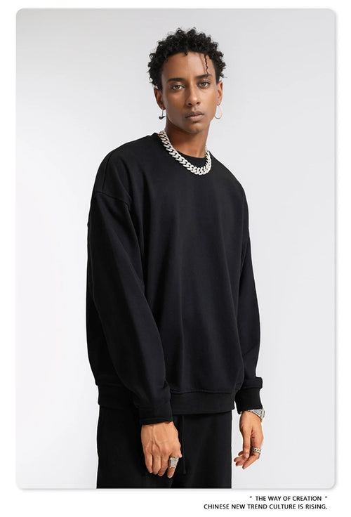 Obsidian Phoenix Unisex Luxury Solid Sweatshirt - 360gsm Loose-Fit O-Neck Pullover